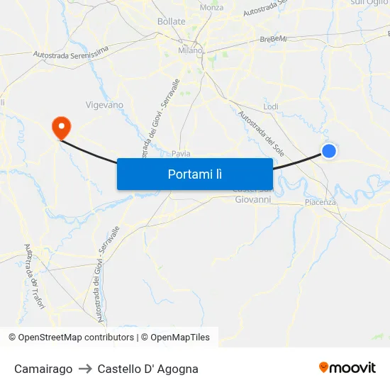 Camairago to Castello D' Agogna map
