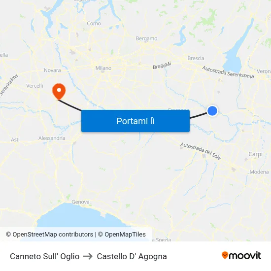 Canneto Sull' Oglio to Castello D' Agogna map
