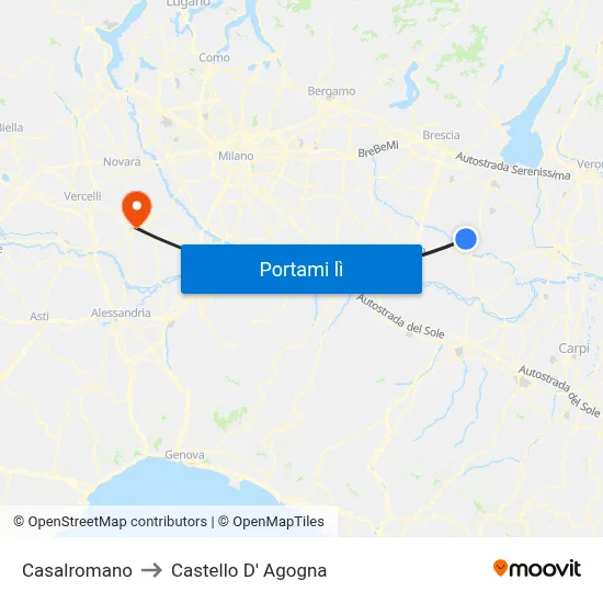Casalromano to Castello D' Agogna map