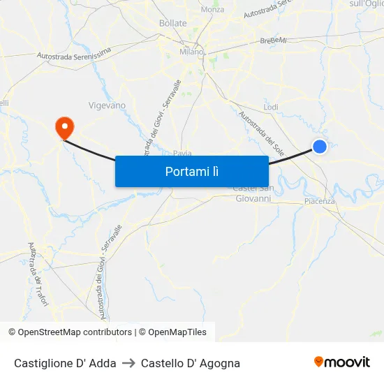 Castiglione D' Adda to Castello D' Agogna map