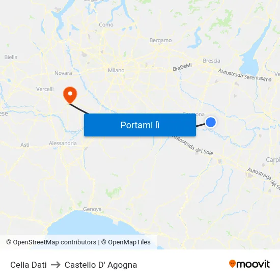 Cella Dati to Castello D' Agogna map