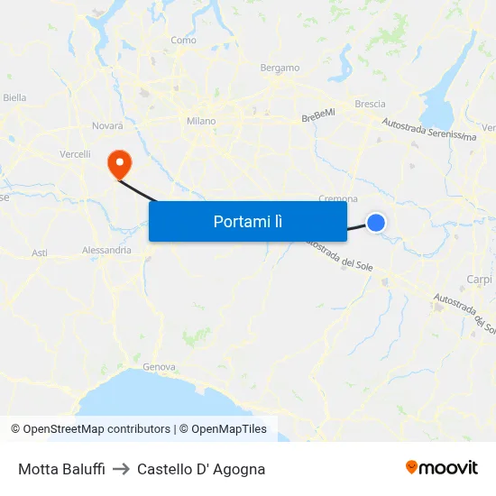 Motta Baluffi to Castello D' Agogna map