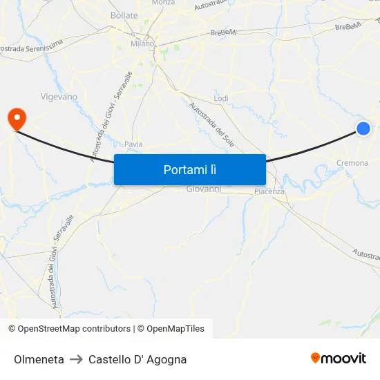 Olmeneta to Castello D' Agogna map