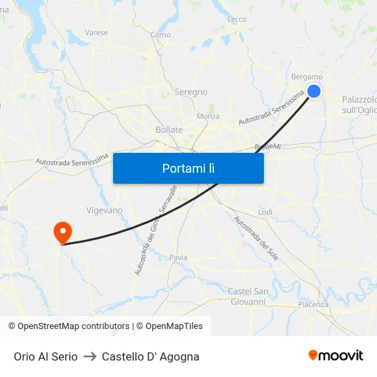 Orio Al Serio to Castello D' Agogna map