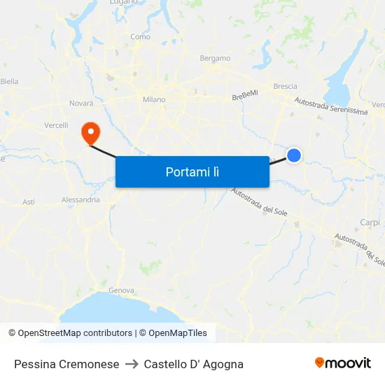 Pessina Cremonese to Castello D' Agogna map