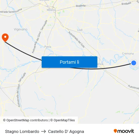 Stagno Lombardo to Castello D' Agogna map