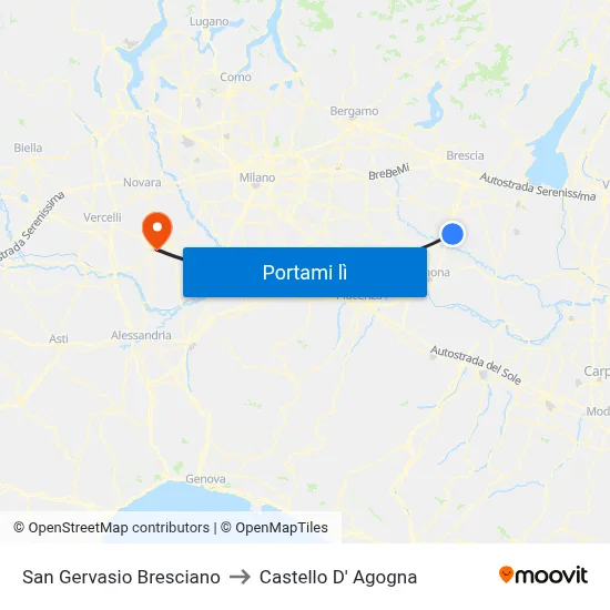 San Gervasio Bresciano to Castello D' Agogna map