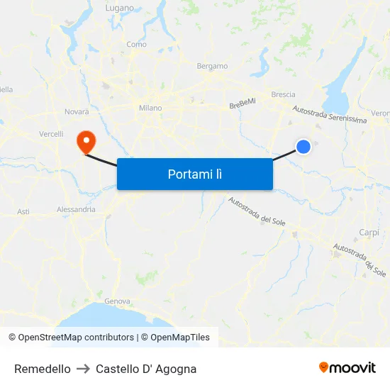 Remedello to Castello D' Agogna map
