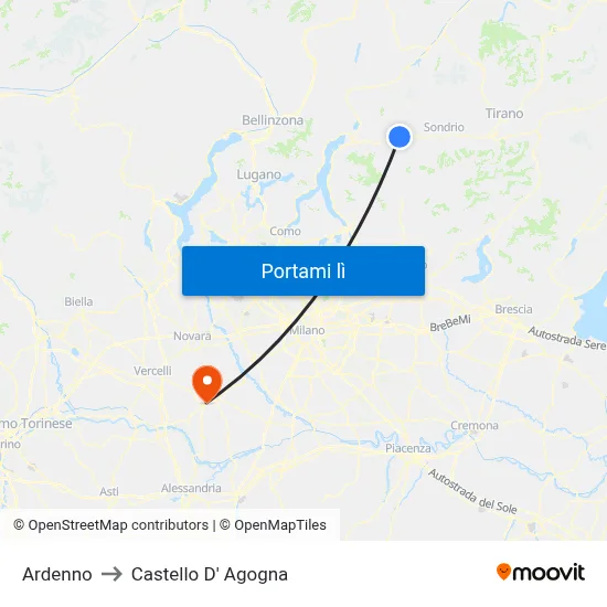 Ardenno to Castello D' Agogna map