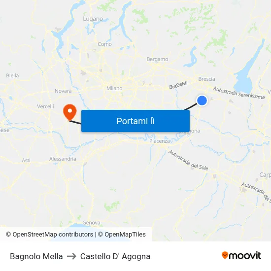 Bagnolo Mella to Castello D' Agogna map