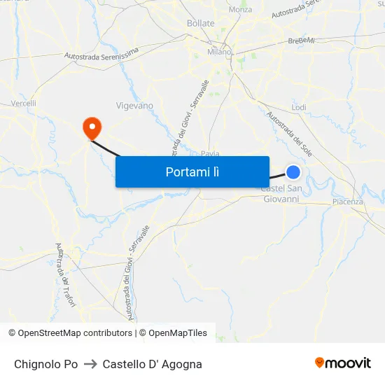 Chignolo Po to Castello D' Agogna map