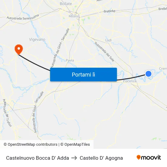 Castelnuovo Bocca D' Adda to Castello D' Agogna map