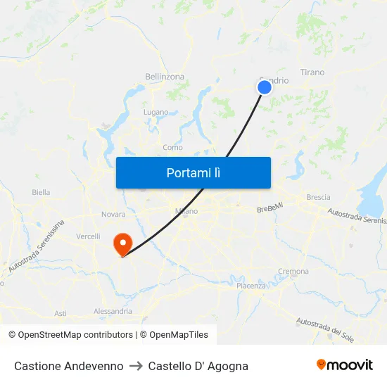 Castione Andevenno to Castello D' Agogna map