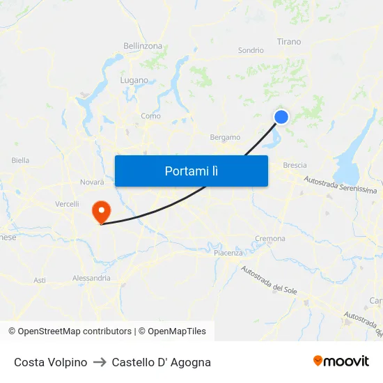 Costa Volpino to Castello D' Agogna map