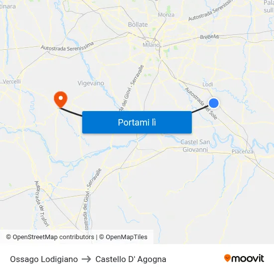 Ossago Lodigiano to Castello D' Agogna map