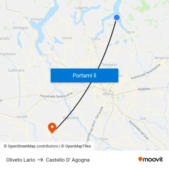 Oliveto Lario to Castello D' Agogna map