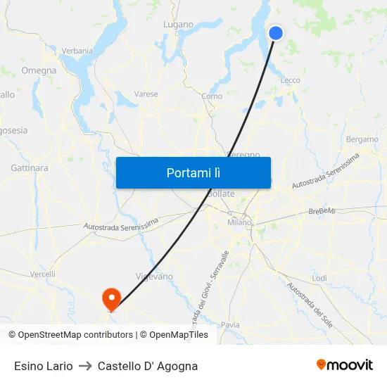 Esino Lario to Castello D' Agogna map