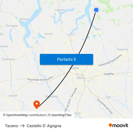 Taceno to Castello D' Agogna map