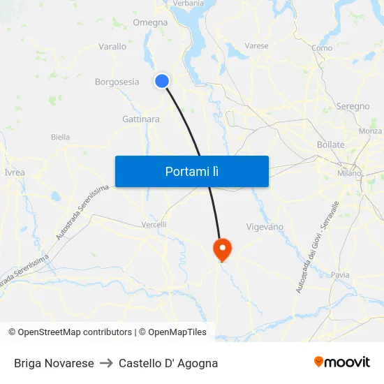Briga Novarese to Castello D' Agogna map