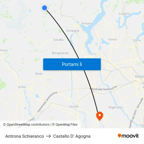 Antrona Schieranco to Castello D' Agogna map