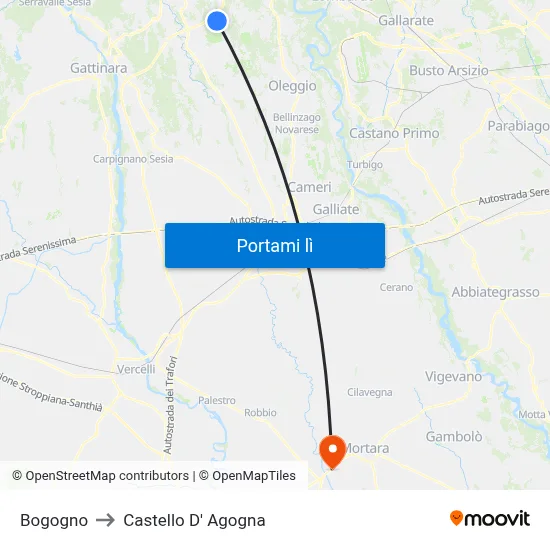 Bogogno to Castello D' Agogna map
