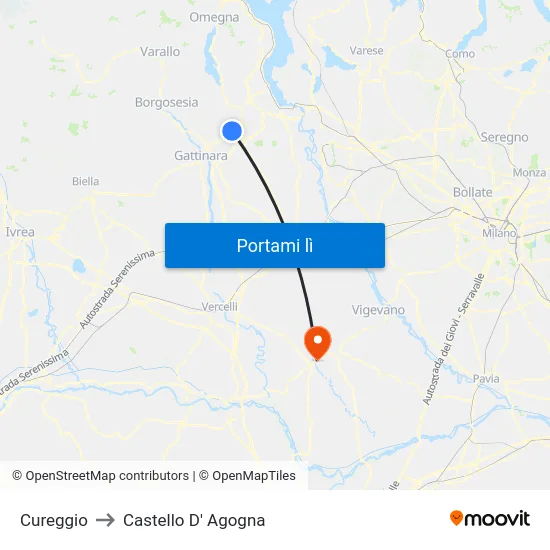 Cureggio to Castello D' Agogna map