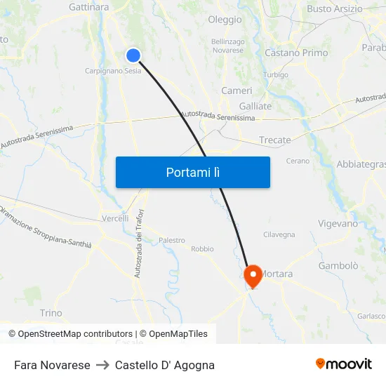 Fara Novarese to Castello D' Agogna map