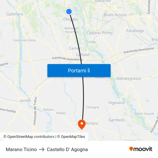 Marano Ticino to Castello D' Agogna map