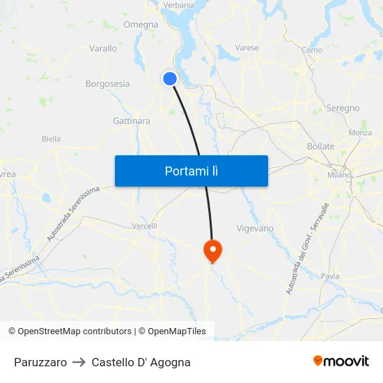 Paruzzaro to Castello D' Agogna map