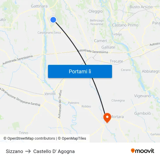 Sizzano to Castello D' Agogna map
