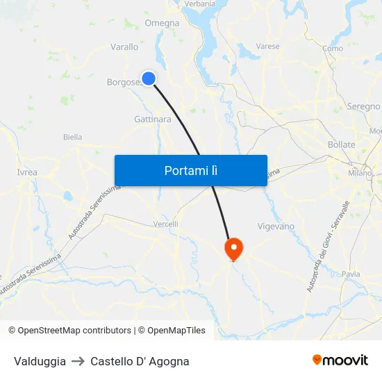 Valduggia to Castello D' Agogna map