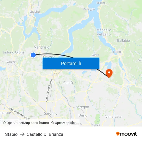 Stabio to Castello Di Brianza map