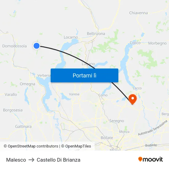 Malesco to Castello Di Brianza map