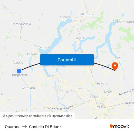 Quarona to Castello Di Brianza map