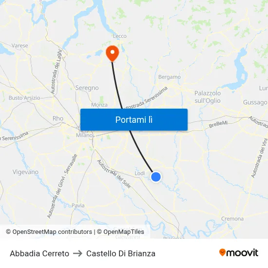 Abbadia Cerreto to Castello Di Brianza map