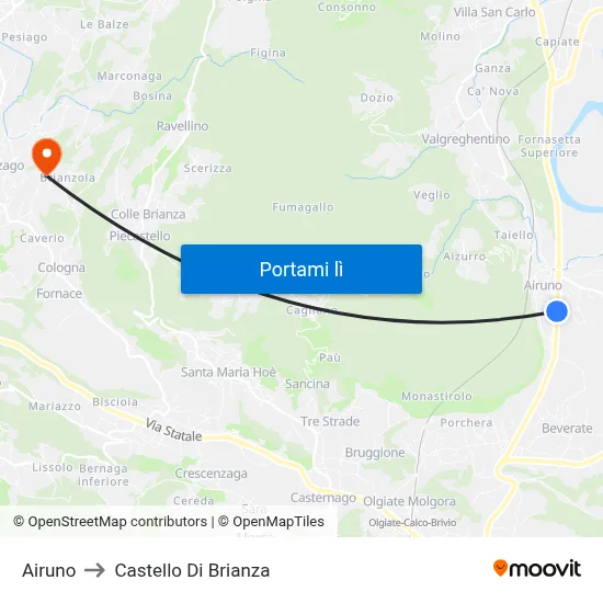 Airuno to Castello Di Brianza map