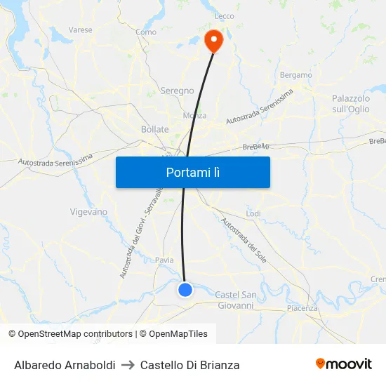 Albaredo Arnaboldi to Castello Di Brianza map
