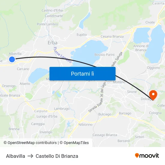 Albavilla to Castello Di Brianza map