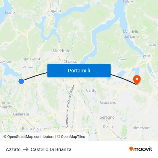 Azzate to Castello Di Brianza map