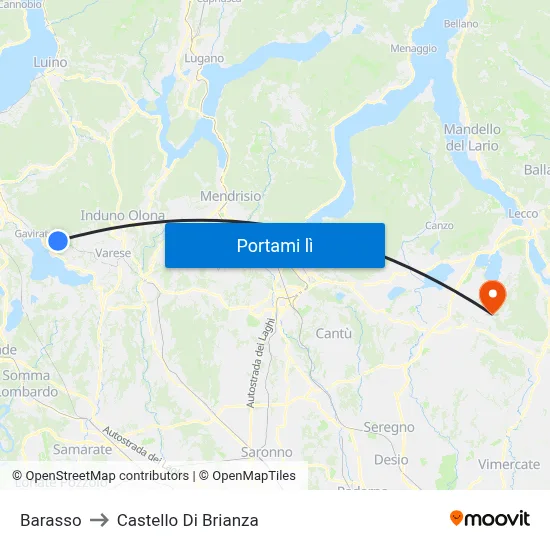 Barasso to Castello Di Brianza map