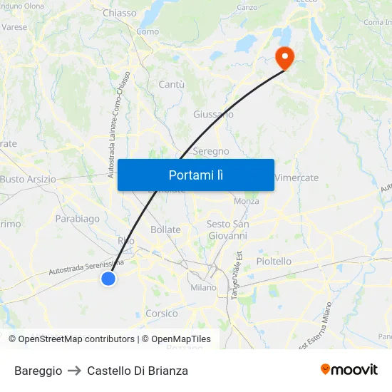 Bareggio to Castello Di Brianza map
