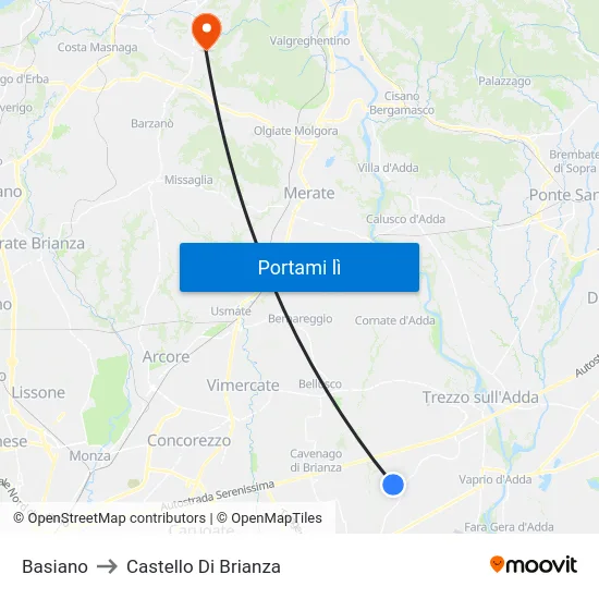Basiano to Castello Di Brianza map