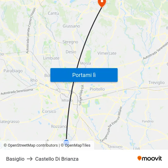 Basiglio to Castello Di Brianza map