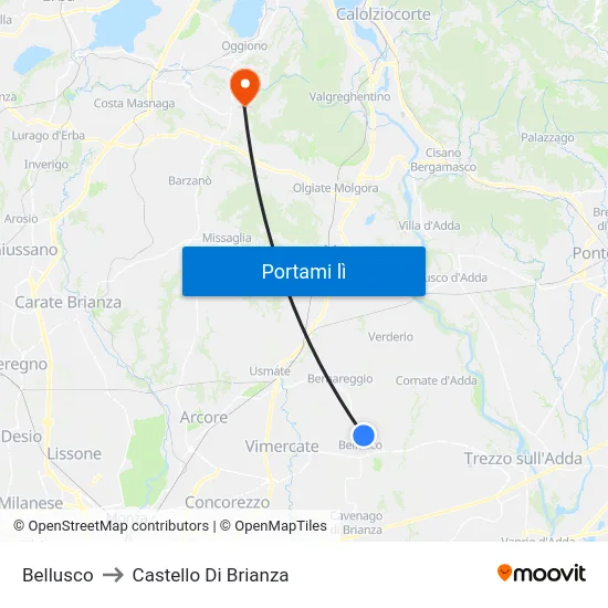 Bellusco to Castello Di Brianza map