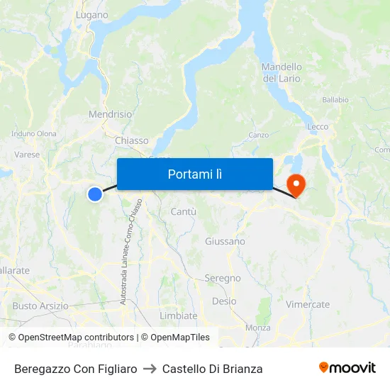 Beregazzo Con Figliaro to Castello Di Brianza map