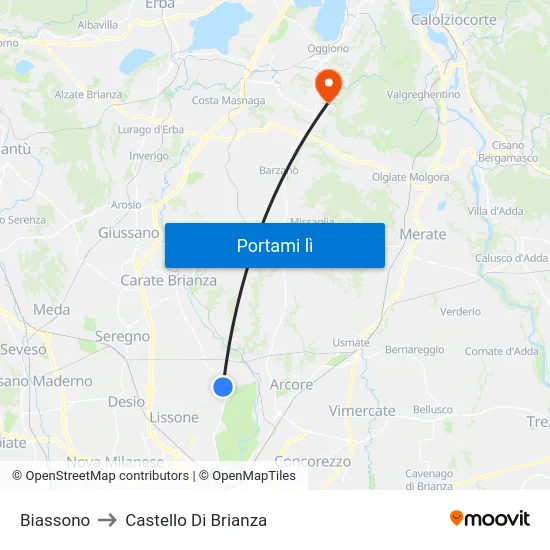 Biassono to Castello Di Brianza map