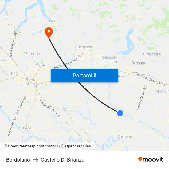 Bordolano to Castello Di Brianza map