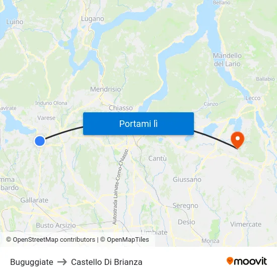 Buguggiate to Castello Di Brianza map