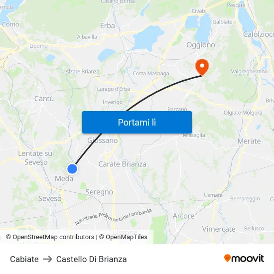 Cabiate to Castello Di Brianza map