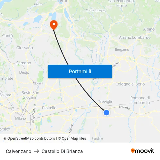 Calvenzano to Castello Di Brianza map